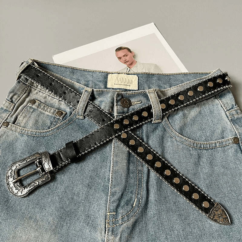 Fashion Rivets Belt With Decoreted Buckle / Punk Rock Accessories - HARD'N'HEAVY