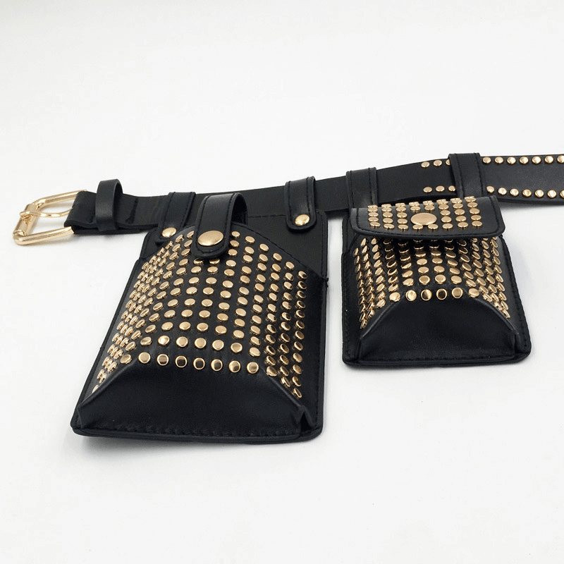 Fashion Rivets Detachable Double Waist Bag / Punk Bag With Adjustable Belt - HARD'N'HEAVY