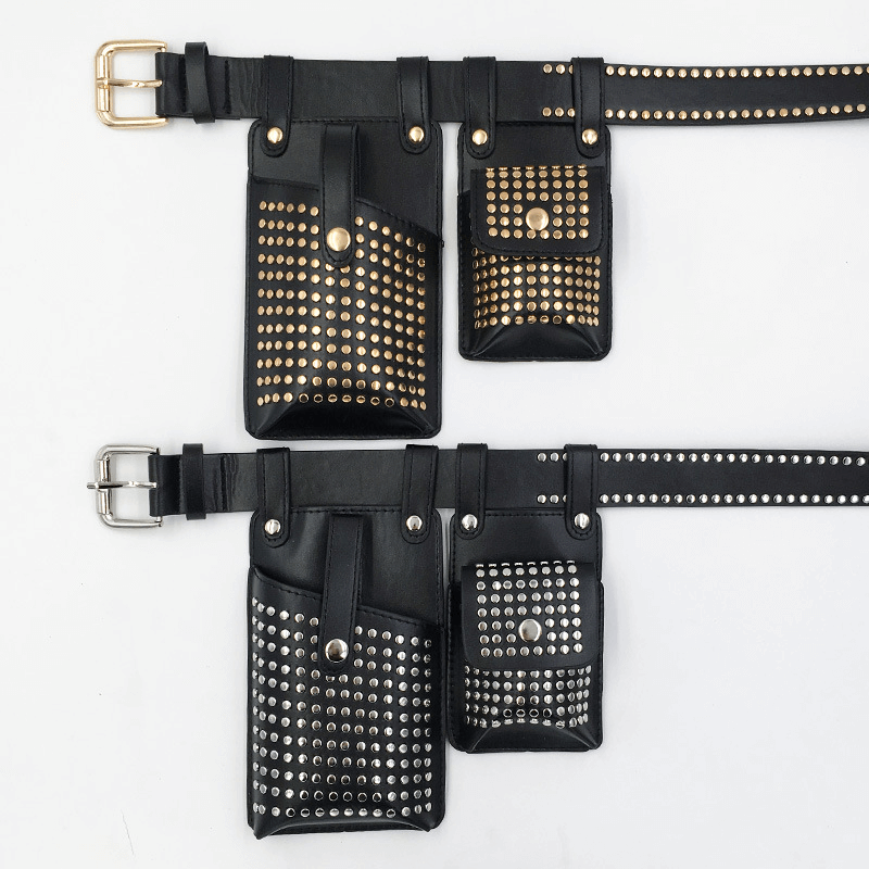 Fashion Rivets Detachable Double Waist Bag / Punk Bag With Adjustable Belt - HARD'N'HEAVY