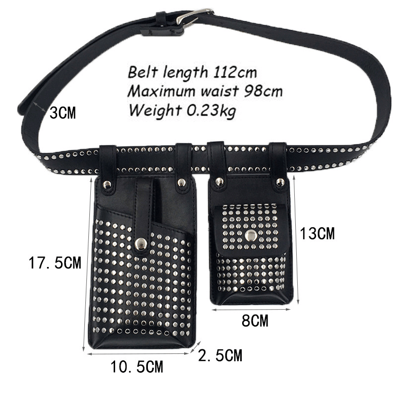 Fashion Rivets Detachable Double Waist Bag / Punk Bag With Adjustable Belt - HARD'N'HEAVY