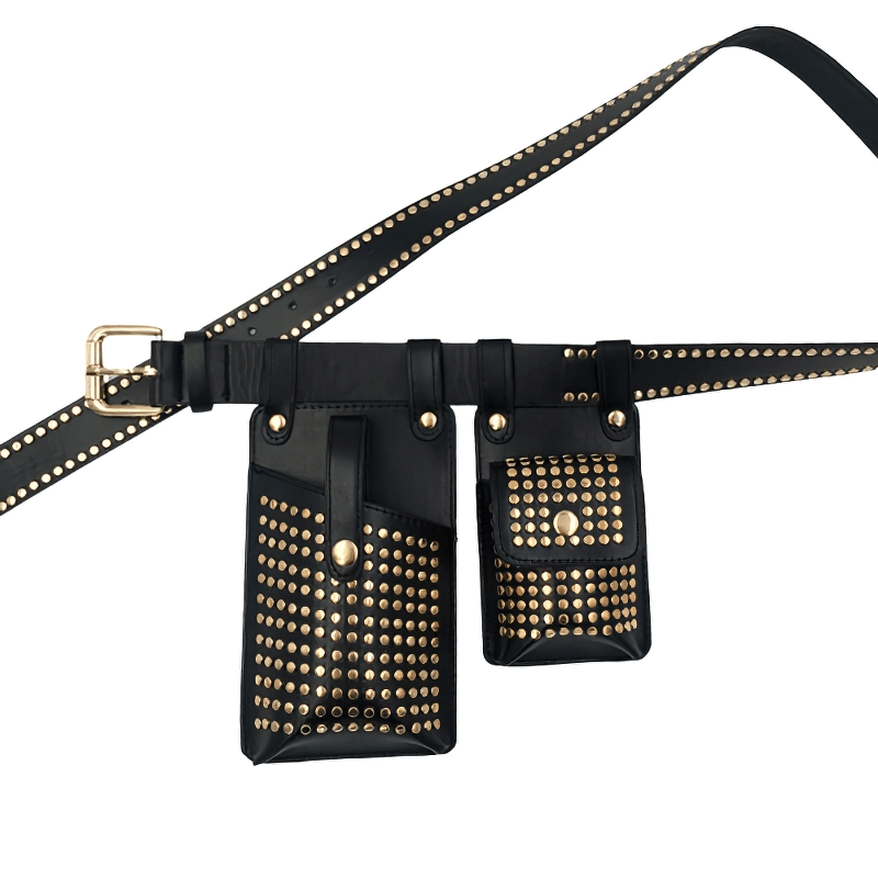 Fashion Rivets Detachable Double Waist Bag / Punk Bag With Adjustable Belt - HARD'N'HEAVY