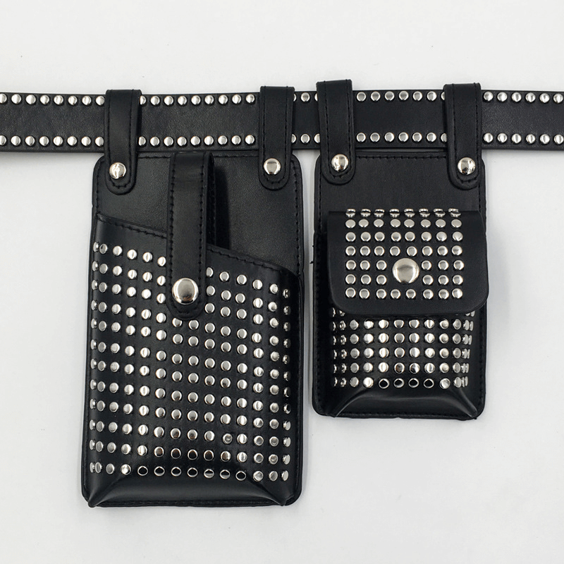 Fashion Rivets Detachable Double Waist Bag / Punk Bag With Adjustable Belt - HARD'N'HEAVY