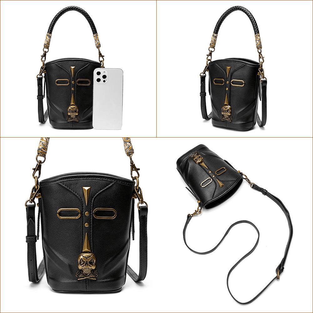 Fashion Rivets Small Shoulder Bag / Steampunk Skull Bucket Bag for Women - HARD'N'HEAVY