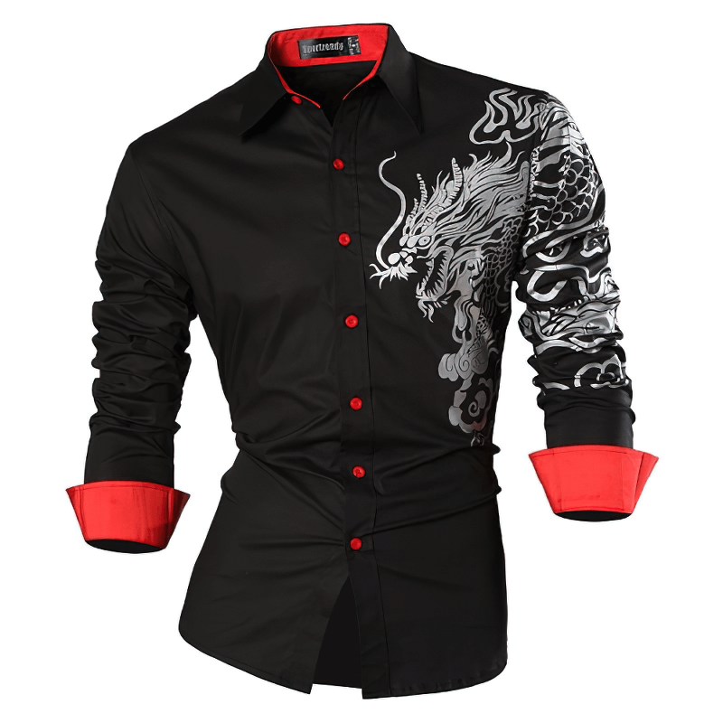 Fashion Slim Dragon Print Shirts / Alternative Clothing for Men / Cool Long Sleeve Shirts - HARD'N'HEAVY