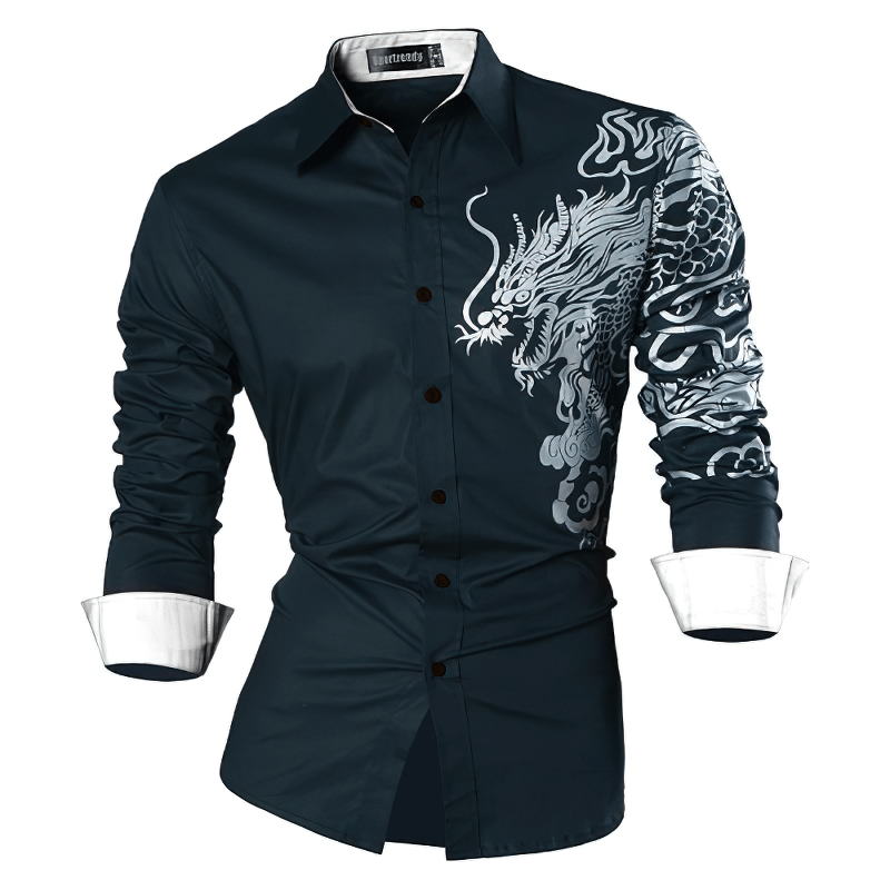 Fashion Slim Dragon Print Shirts / Alternative Clothing for Men / Cool Long Sleeve Shirts - HARD'N'HEAVY