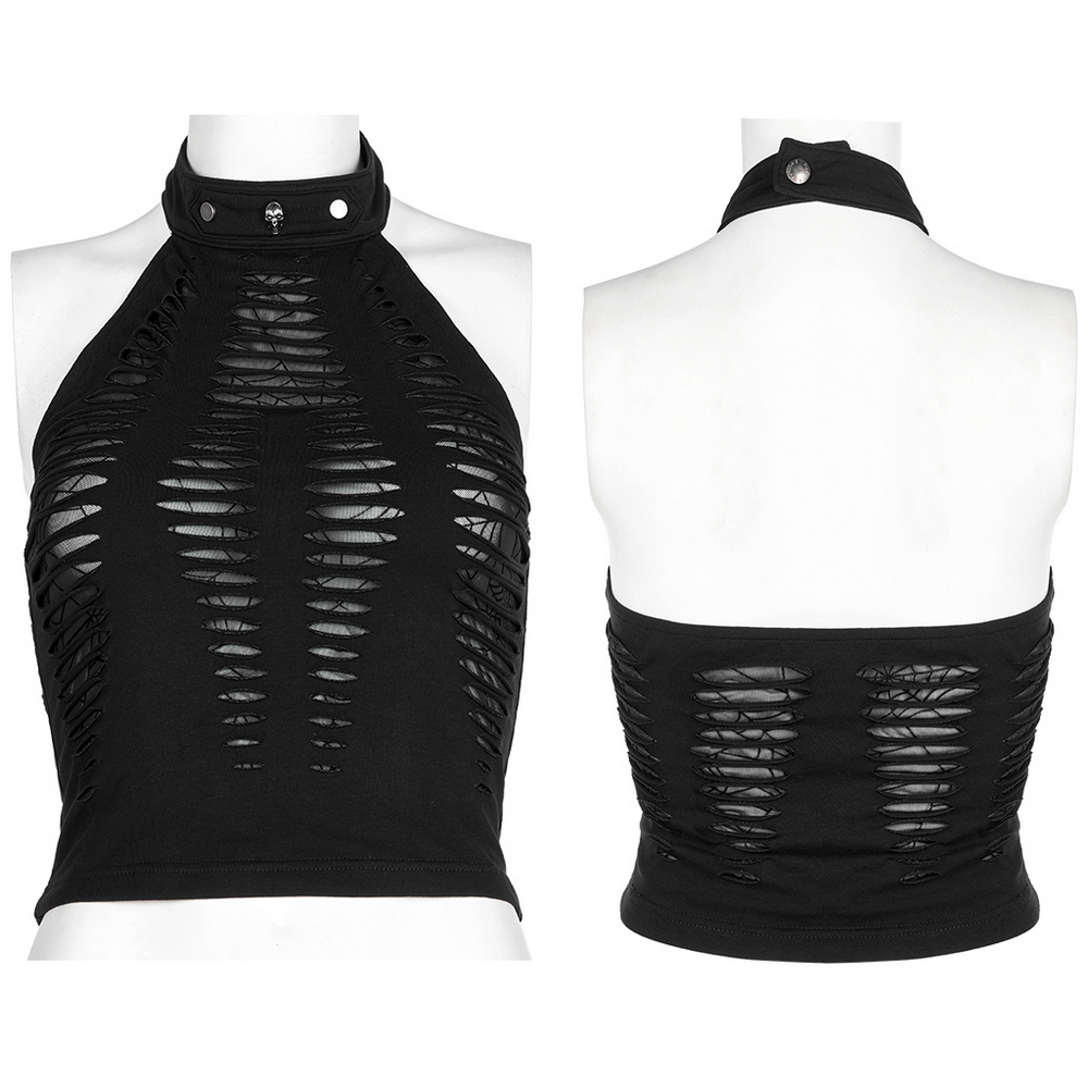 Fashion Spider Web Mesh Cutout Halter Top With Adjustable Neck - HARD'N'HEAVY