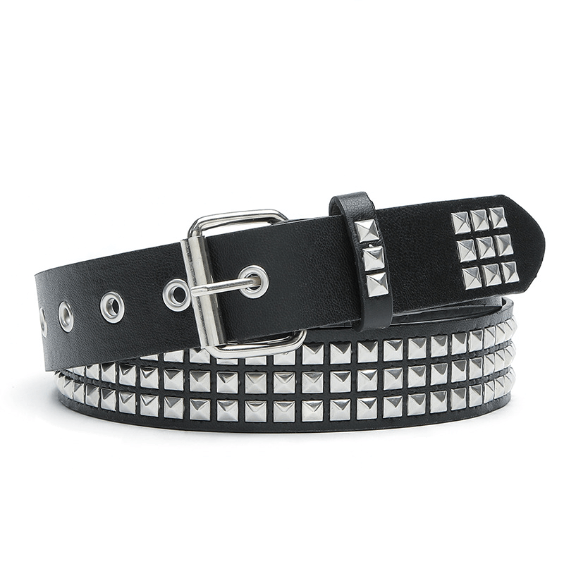 Fashion Square Beads Rivets Jeans Belt / Goth Leather Buckle Belt - HARD'N'HEAVY