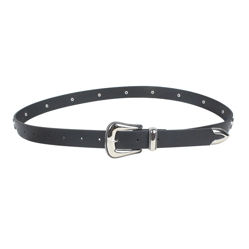 Fashion Star Embellished Buckle Belt / Women's Thin Black Belt - HARD'N'HEAVY