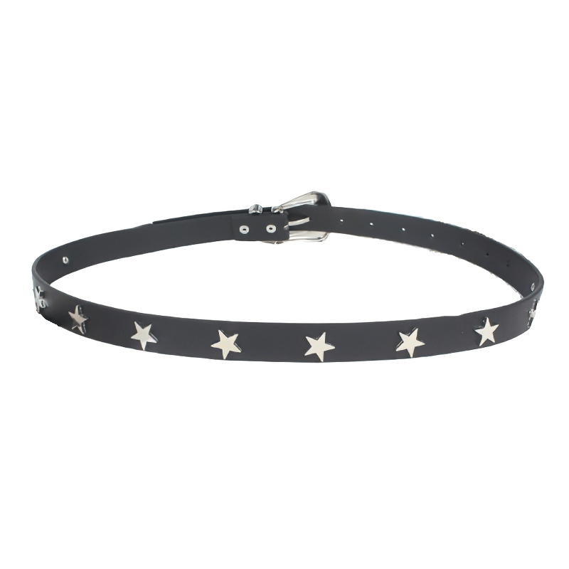 Fashion Star Embellished Buckle Belt / Women's Thin Black Belt - HARD'N'HEAVY