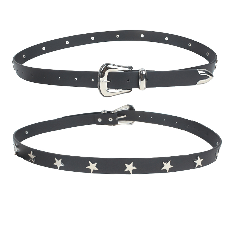 Fashion Star Embellished Buckle Belt / Women's Thin Black Belt - HARD'N'HEAVY