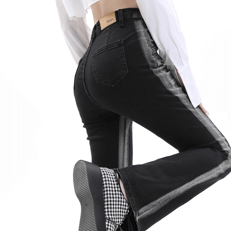 Fashion Stretch Flared Jeans For Women / Cool Female High Waist Denim Trousers - HARD'N'HEAVY