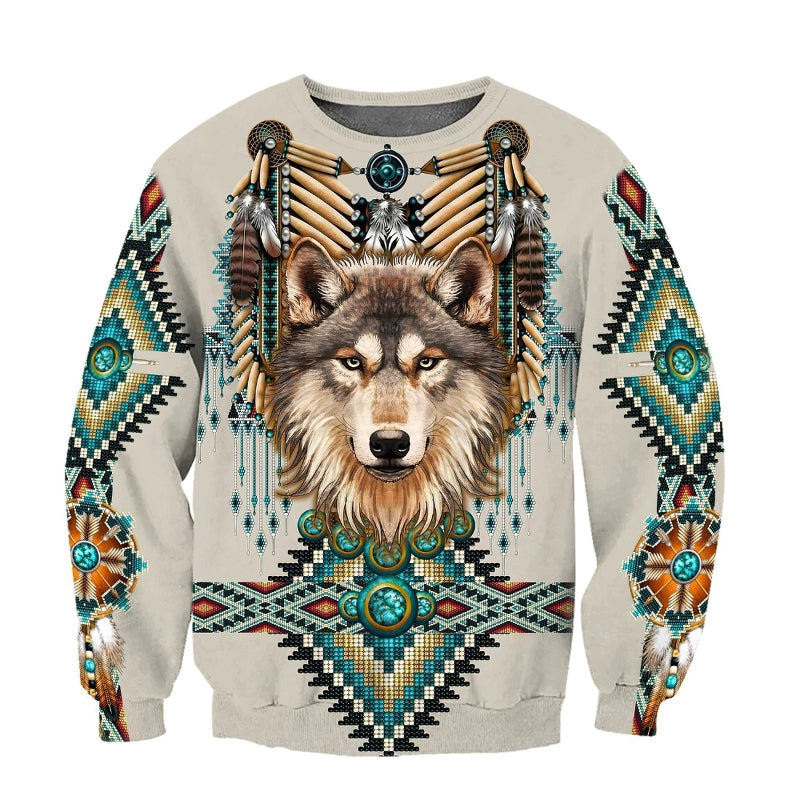 Fashion Sweatshirt with Wolf Native Spirit 3D Print / Cool Casual Top for Men and Women - HARD'N'HEAVY