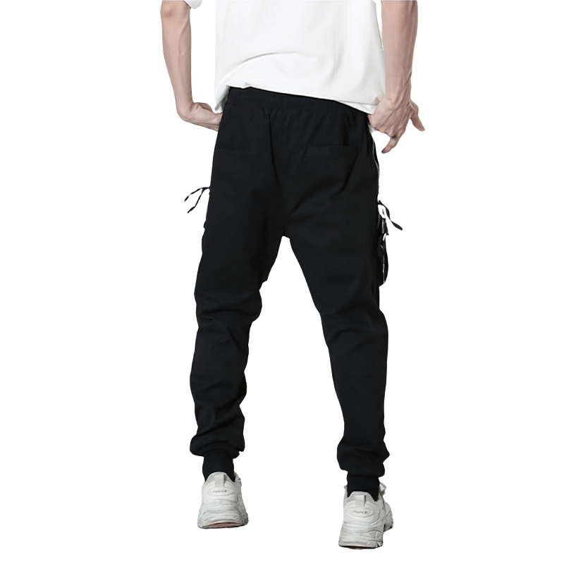 Men's fashion tactical zipper trousers with an elastic waist, stylish and functional for day-to-night wear.