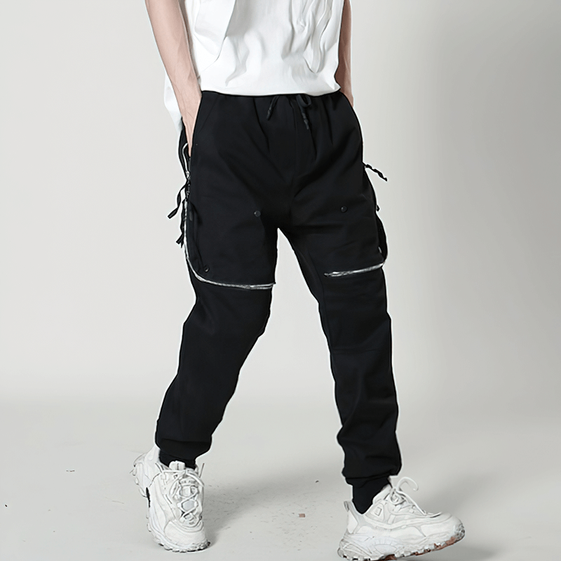 Men's tactical zipper trousers with elastic waist, perfect blend of style and comfort for day-to-night wear.