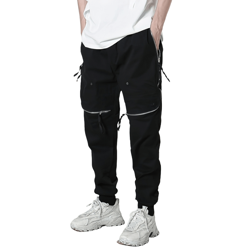 Men's fashion tactical zipper trousers with elastic waist and stylish design, perfect for day-to-night wear.