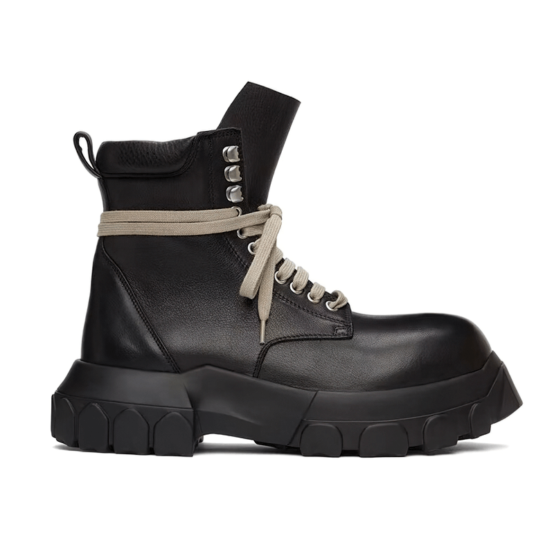 Fashion Thick-sole Ankle Boots with Light-Colored Laces / Soft Genuine Leather Shoes with Rivets