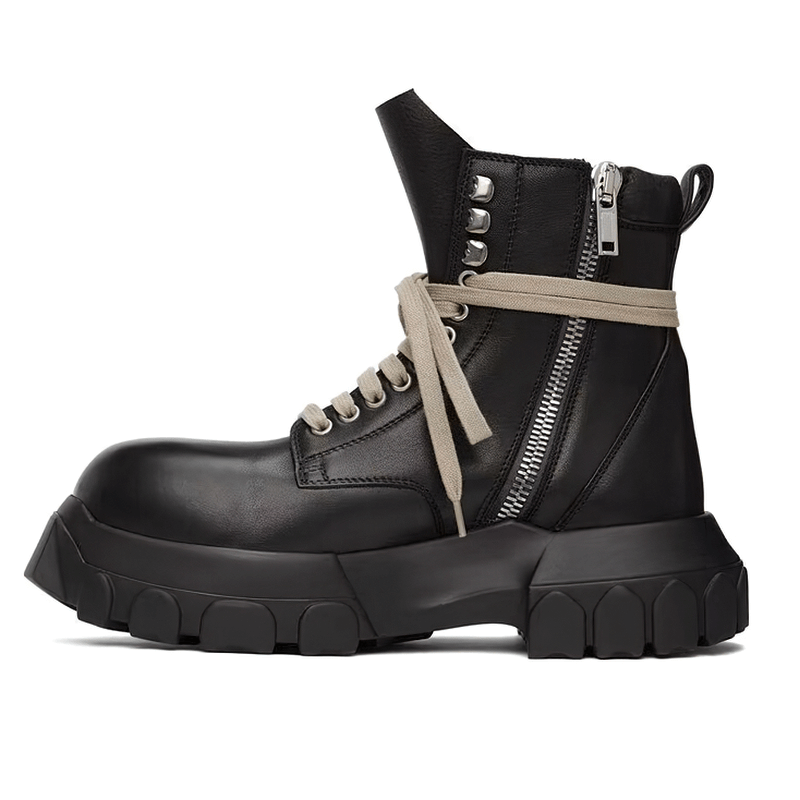 Fashion Thick-sole Ankle Boots with Light-Colored Laces / Soft Genuine Leather Shoes with Rivets