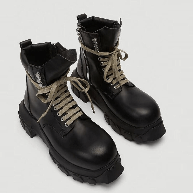 Fashion Thick-sole Ankle Boots with Light-Colored Laces / Soft Genuine Leather Shoes with Rivets