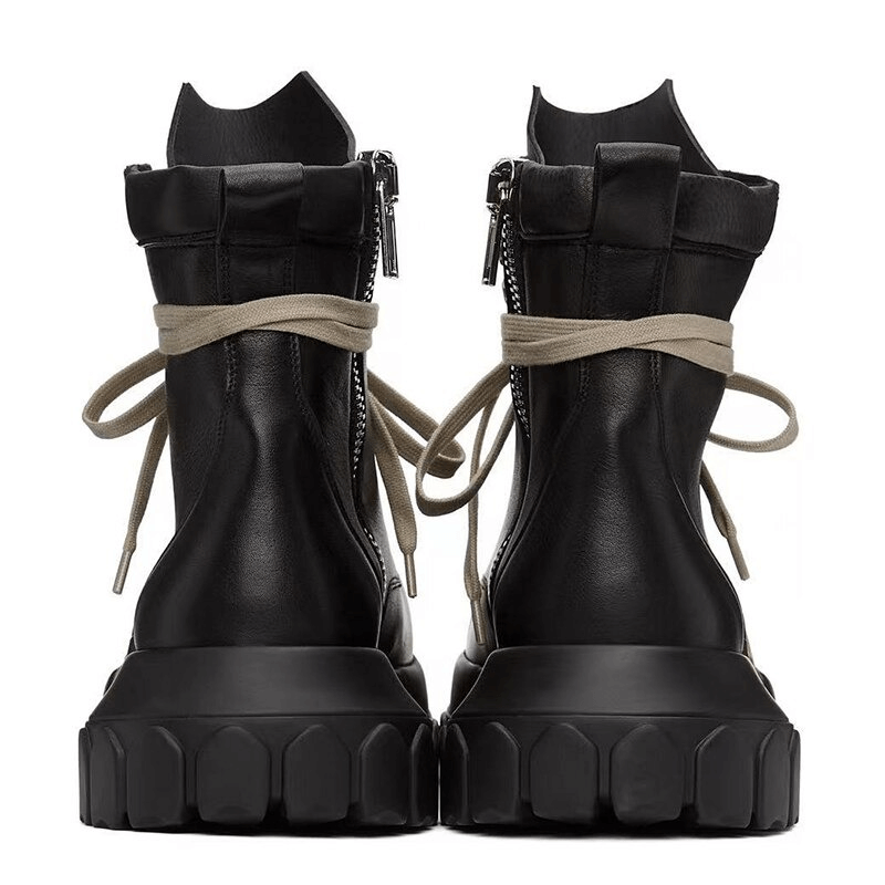 Fashion Thick-sole Ankle Boots with Light-Colored Laces / Soft Genuine Leather Shoes with Rivets