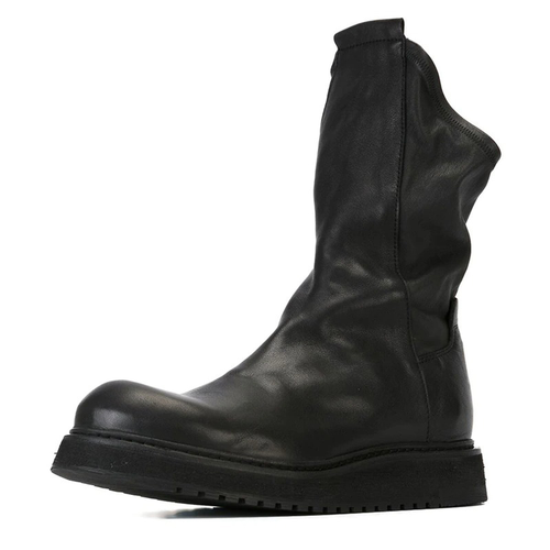 Fashion Warm Mid-Calf Boots / Men's Genuine Leather Boots / Round Toe Motorcycle Shoes