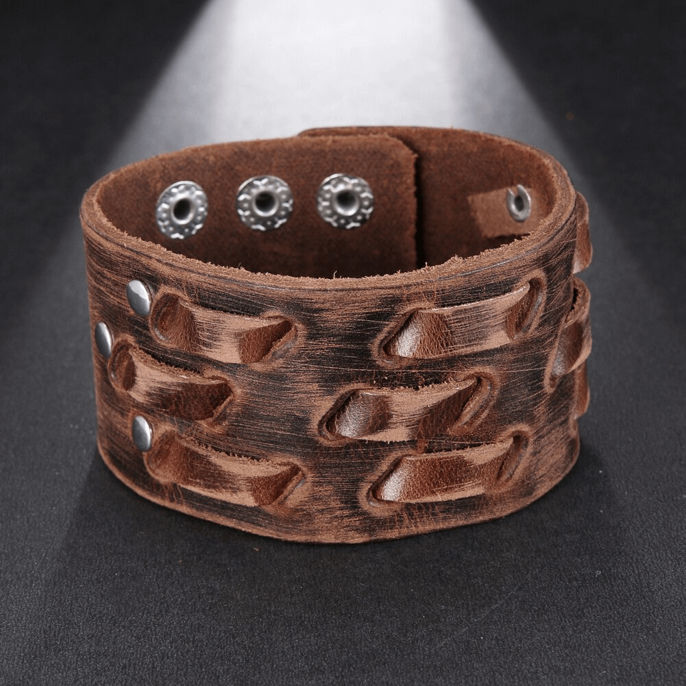 Fashion Wide Genuine Leather Bracelet / Brown Wide Cuff Bracelets / Vintage Punk Jewelry - HARD'N'HEAVY
