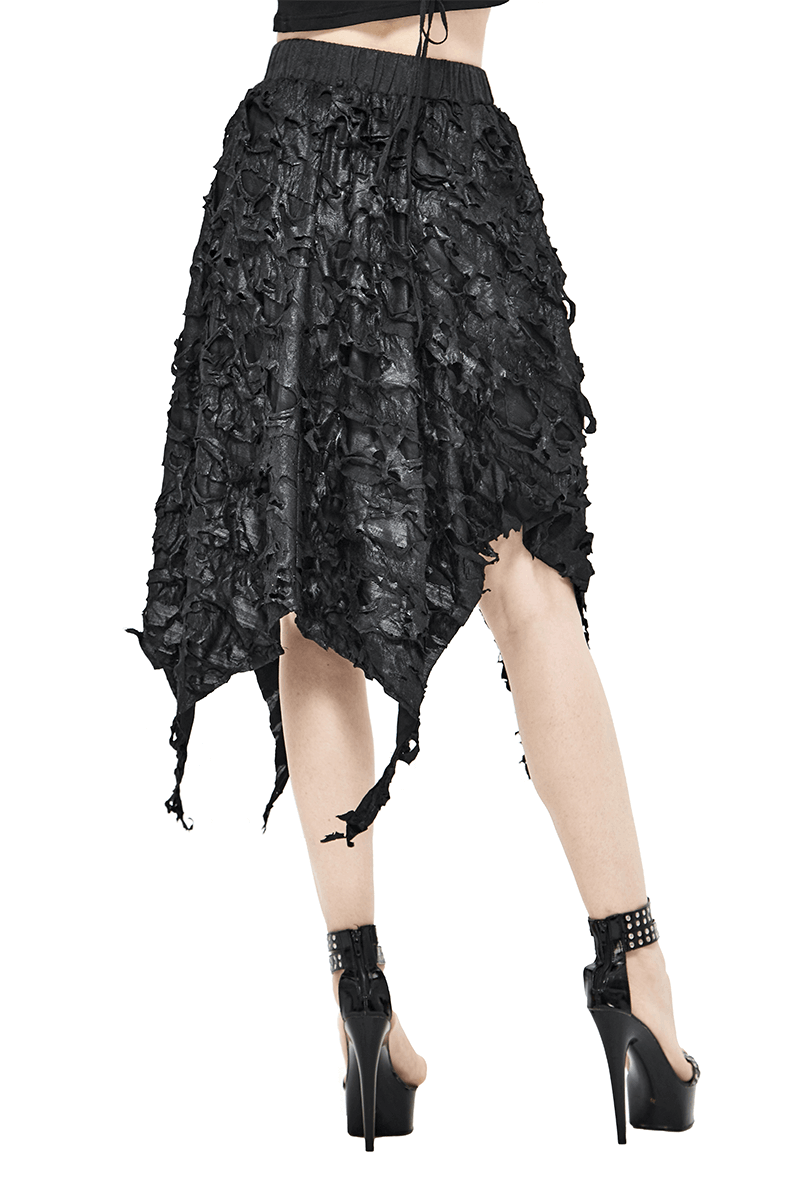 Fashion Women's Asymmetric Hem Skirt / Gothic Style Elastic Waist Skirt - HARD'N'HEAVY