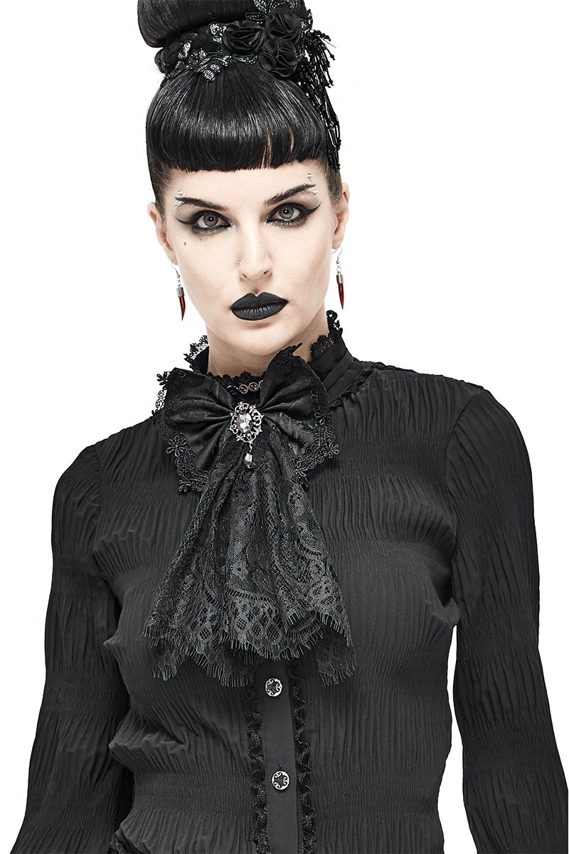 Fashion Women's Black Lace Bow Tie / Steampunk Style Ladies Accessories - HARD'N'HEAVY