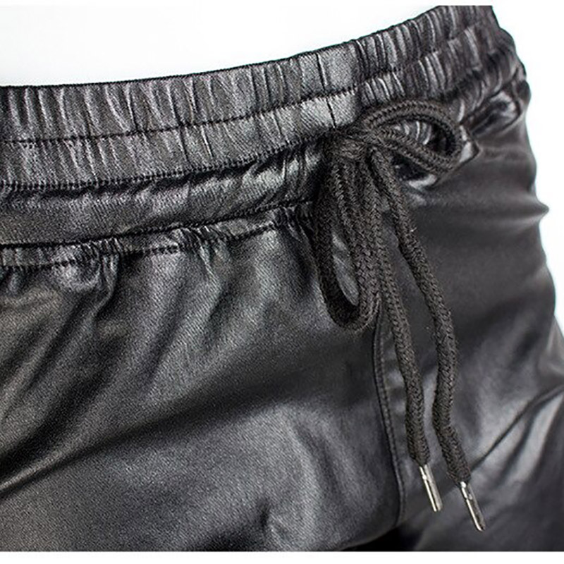 Fashion Women's Black Long Pants With Lace Up / Ladies Faux Leather Wet Look Leather Trousers - HARD'N'HEAVY