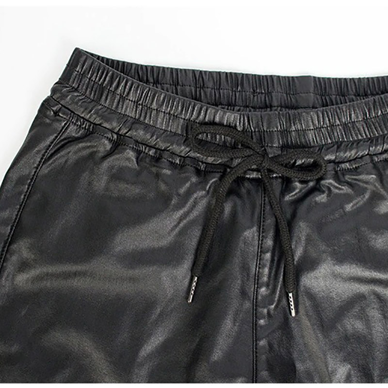 Fashion Women's Black Long Pants With Lace Up / Ladies Faux Leather Wet Look Leather Trousers - HARD'N'HEAVY