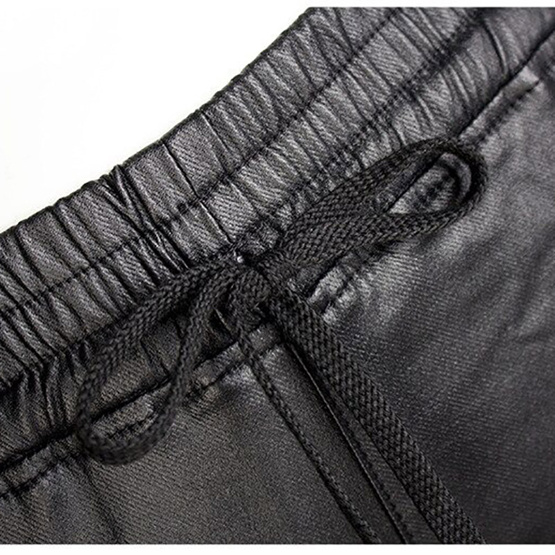 Fashion Women's Black Long Pants With Lace Up / Ladies Faux Leather Wet Look Leather Trousers - HARD'N'HEAVY