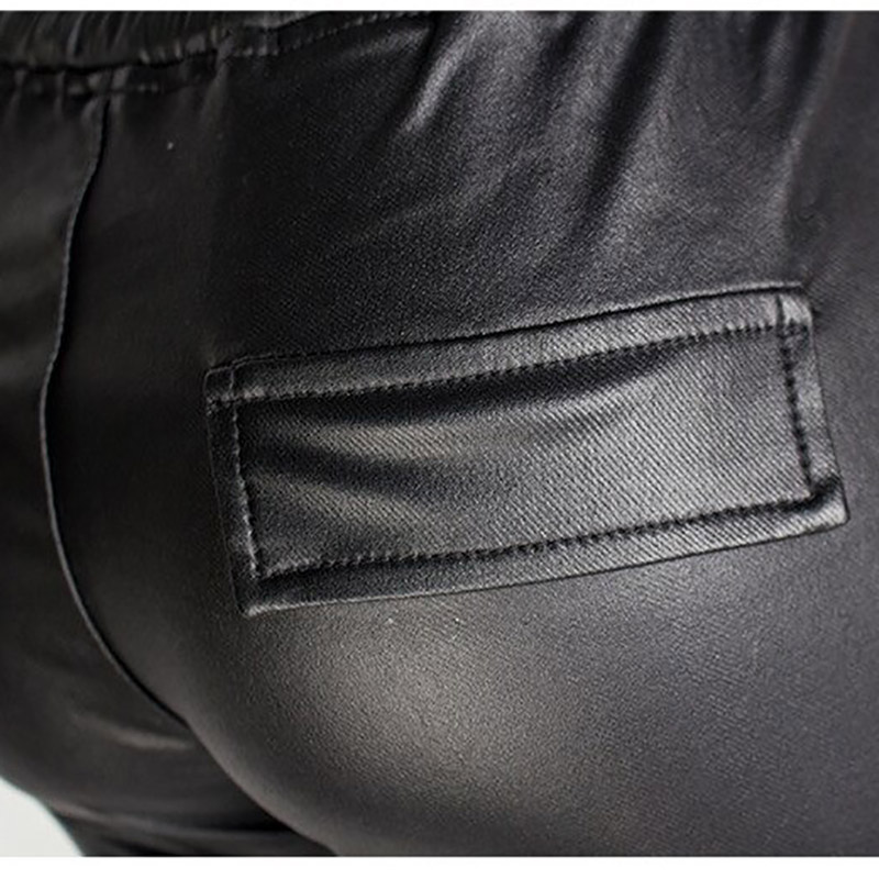Fashion Women's Black Long Pants With Lace Up / Ladies Faux Leather Wet Look Leather Trousers - HARD'N'HEAVY