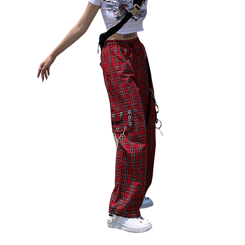 Fashion Women's High Waist Plaid Pants / Punk Pattern Loose Trousers / Alternative Clothing - HARD'N'HEAVY