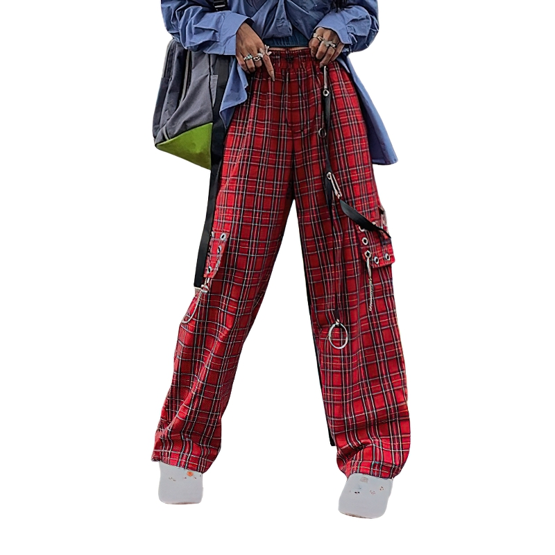Fashion Women's High Waist Plaid Pants / Punk Pattern Loose Trousers / Alternative Clothing - HARD'N'HEAVY
