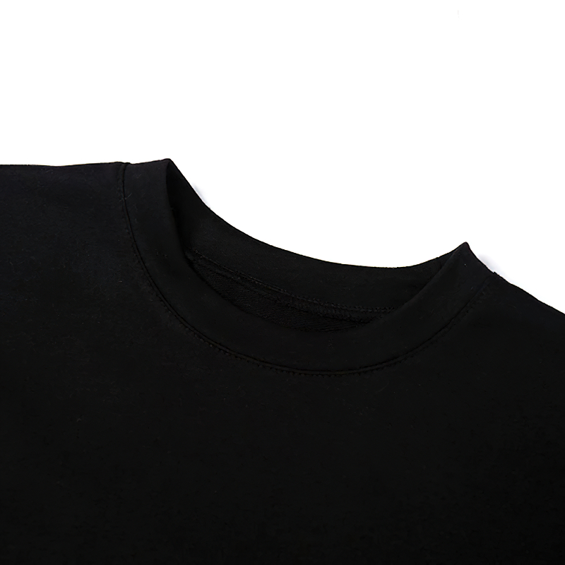 Close-up of a black women's pullover showcasing a round neck design, perfect for casual comfort and fashion-forward style.