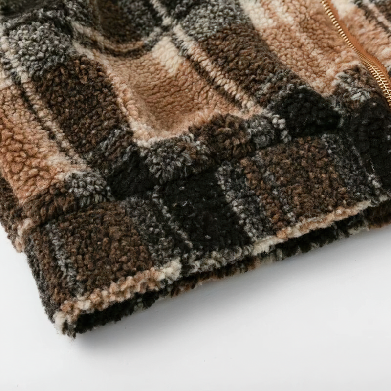 Fashion Women's Plaid Lamb Wool Jacket / Vintage Zipper Fleece Warm Jacket - HARD'N'HEAVY