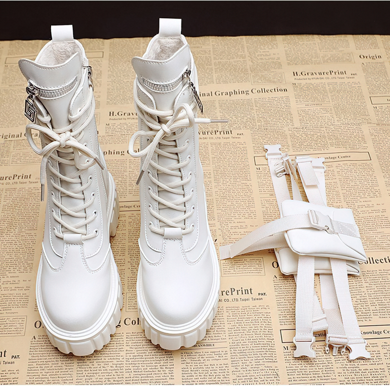 Fashion Women's PU Leather Boots / Comfortable Lace-Up Platform Shoes with Pocket - HARD'N'HEAVY