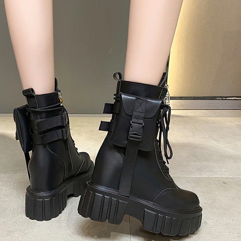 Fashion Women's PU Leather Boots / Comfortable Lace-Up Platform Shoes with Pocket - HARD'N'HEAVY