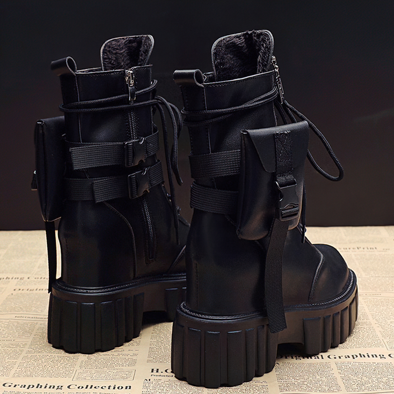 Fashion Women's PU Leather Boots / Comfortable Lace-Up Platform Shoes with Pocket - HARD'N'HEAVY