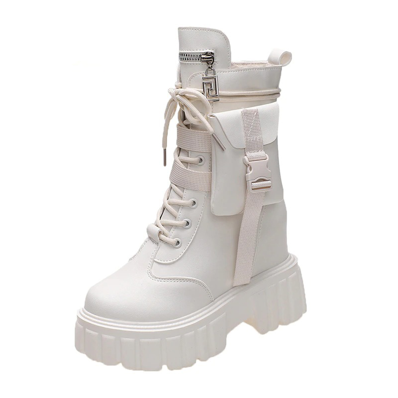 Fashion Women's PU Leather Boots / Comfortable Lace-Up Platform Shoes with Pocket - HARD'N'HEAVY