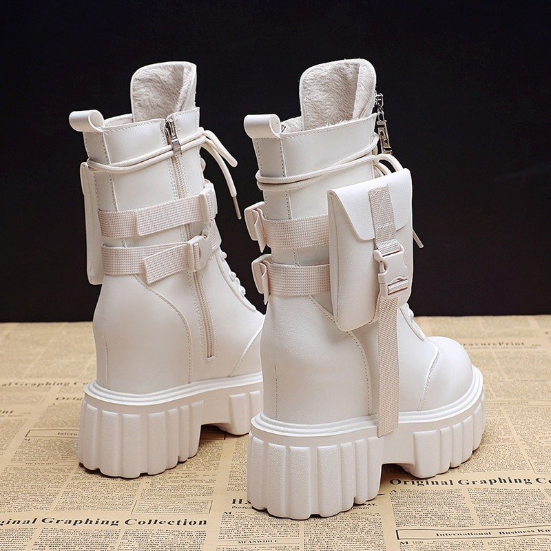 Fashion Women's PU Leather Boots / Comfortable Lace-Up Platform Shoes with Pocket - HARD'N'HEAVY
