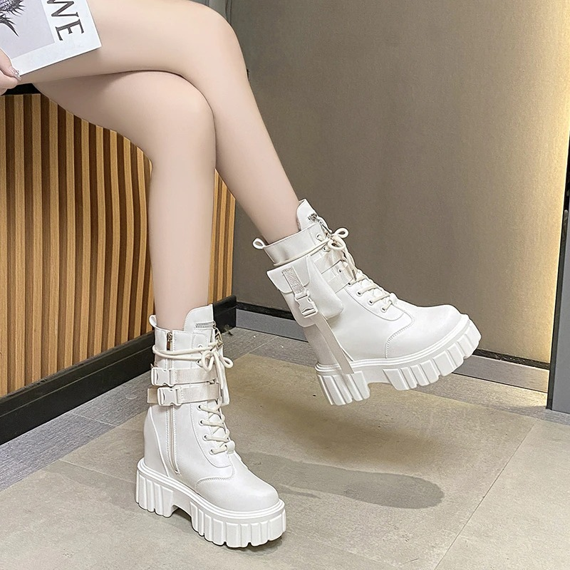 Fashion Women's PU Leather Boots / Comfortable Lace-Up Platform Shoes with Pocket - HARD'N'HEAVY
