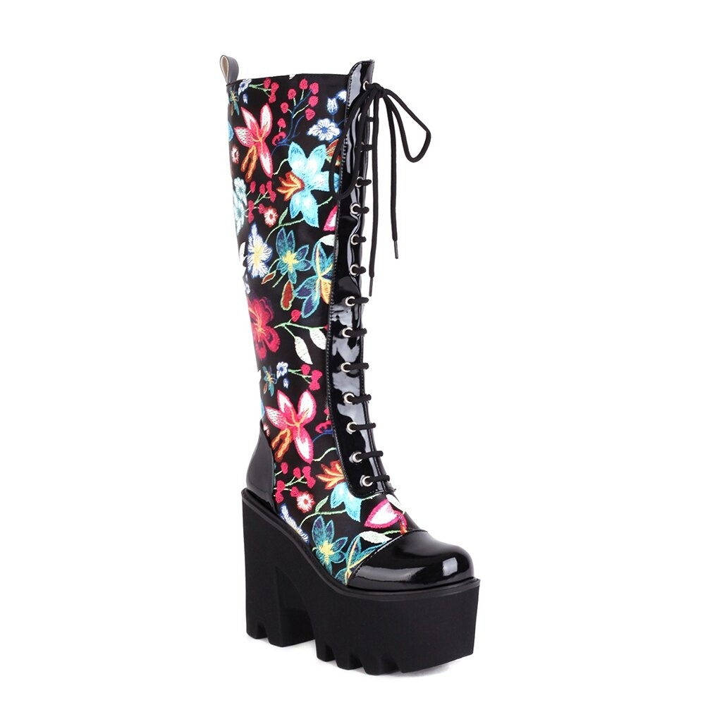 Fashion Women's Waterproof Platform Shoes / Punk Style Flower Design Ankle Boots - HARD'N'HEAVY