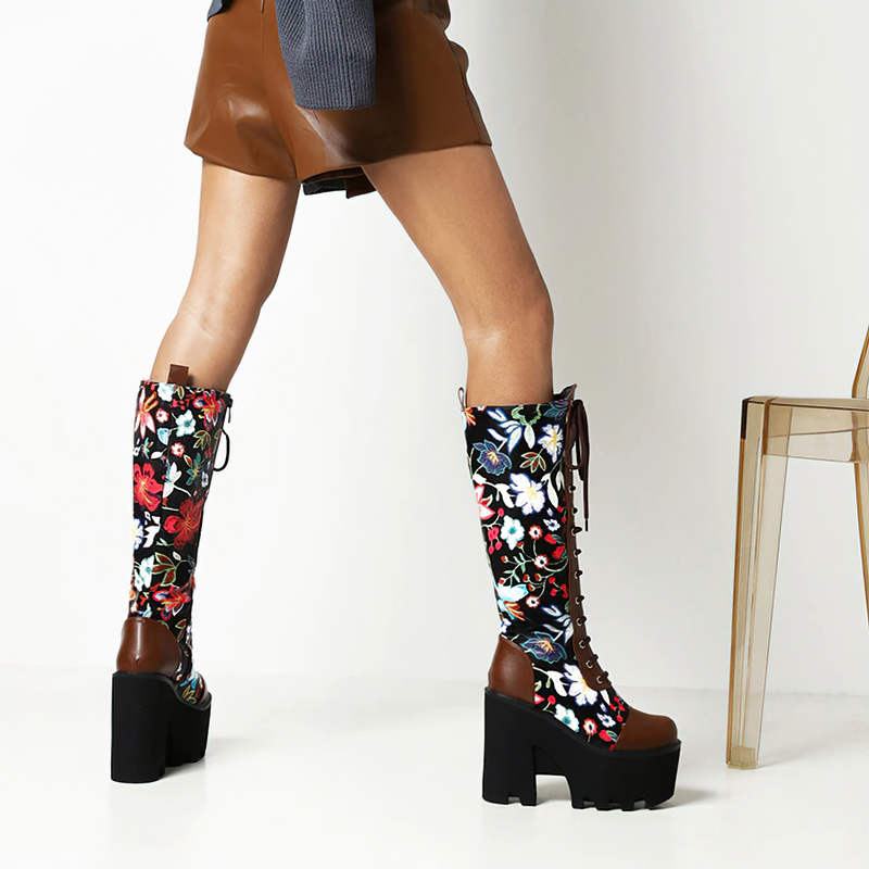 Fashion Women's Waterproof Platform Shoes / Punk Style Flower Design Ankle Boots - HARD'N'HEAVY
