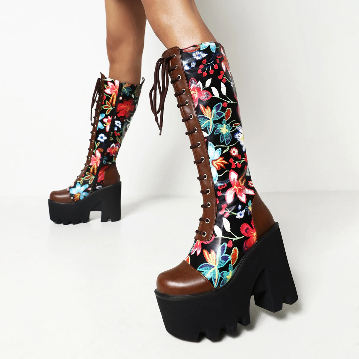 Fashion Women's Waterproof Platform Shoes / Punk Style Flower Design Ankle Boots - HARD'N'HEAVY