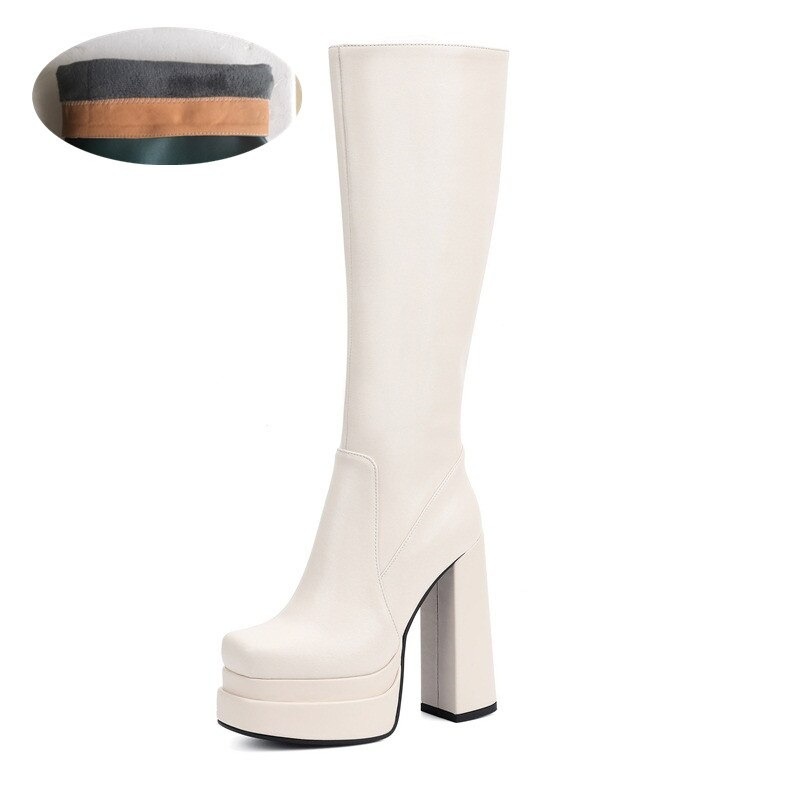 Fashion Women's Zipper Long Genuine Leather Ankle Boots / Sexy High Heels Chunky Platform Boots - HARD'N'HEAVY