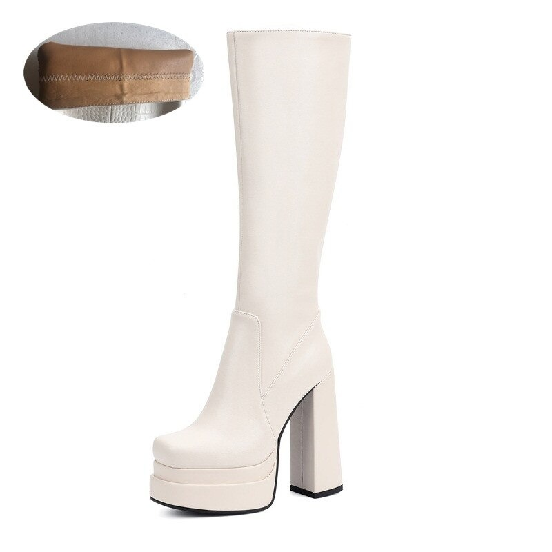 Fashion Women's Zipper Long Genuine Leather Ankle Boots / Sexy High Heels Chunky Platform Boots - HARD'N'HEAVY