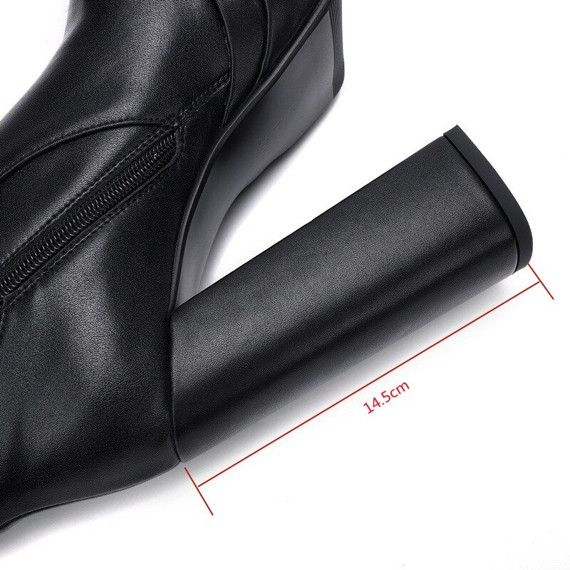 Fashion Women's Zipper Long Genuine Leather Ankle Boots / Sexy High Heels Chunky Platform Boots - HARD'N'HEAVY