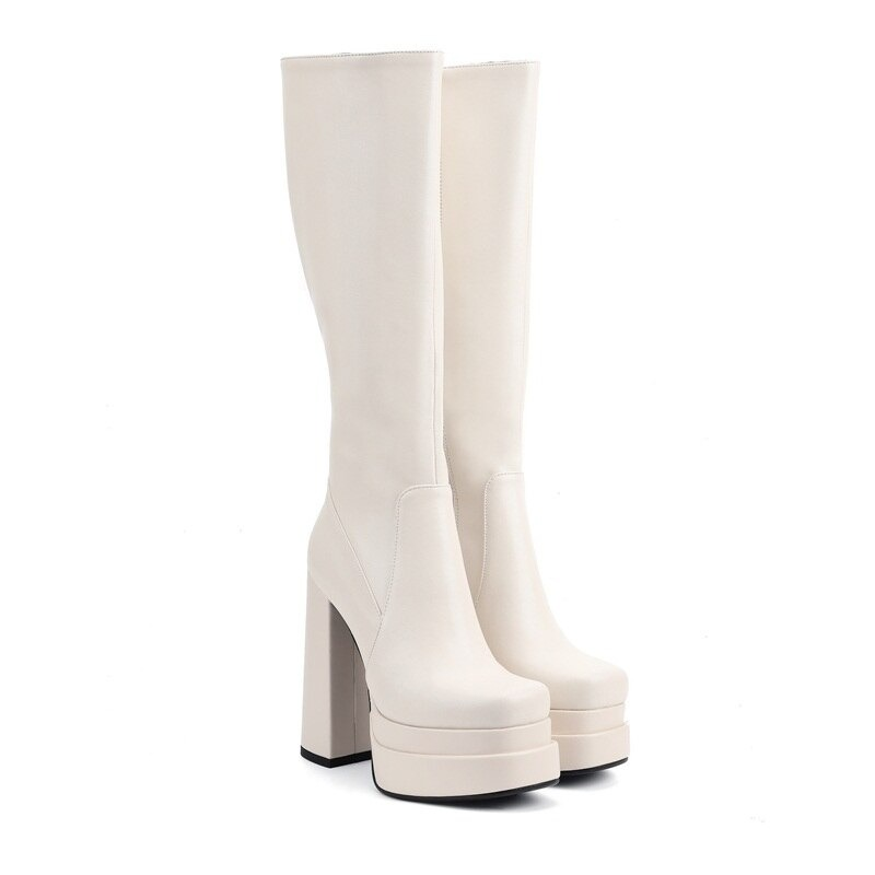 Fashion Women's Zipper Long Genuine Leather Ankle Boots / Sexy High Heels Chunky Platform Boots - HARD'N'HEAVY