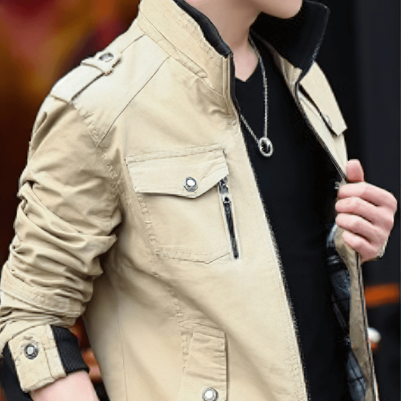 Fashion Zipper Male Military Jackets / Casual Stand Collar Men's Jacket with Pockets