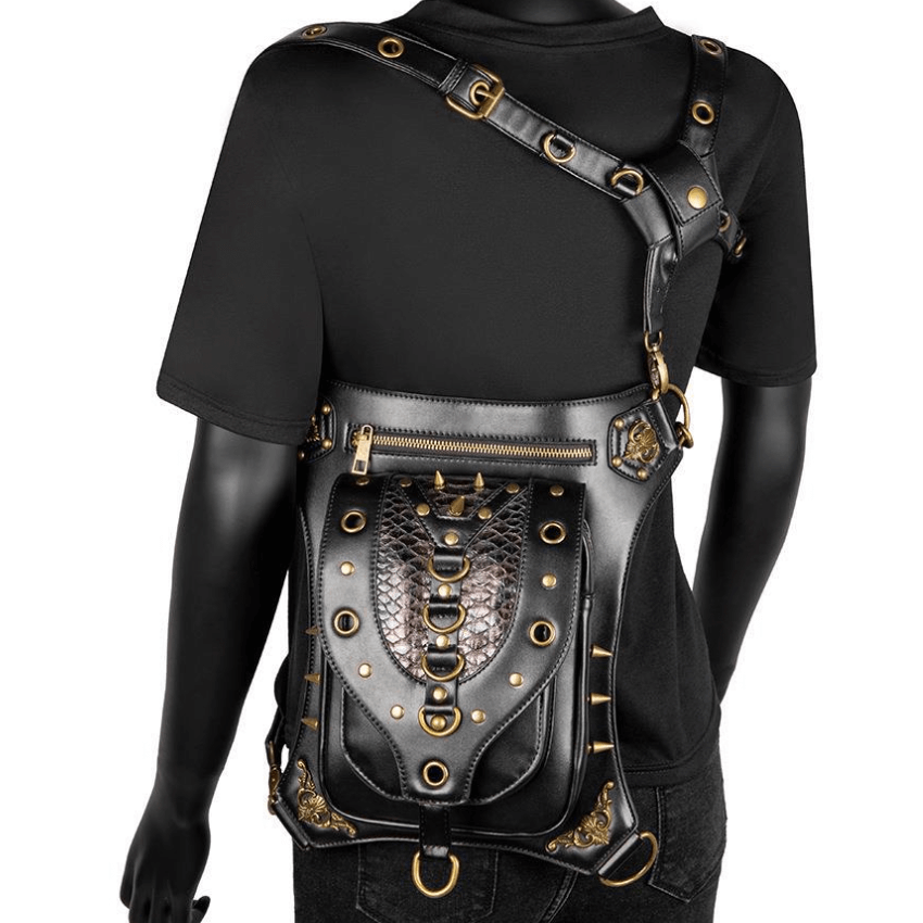 Fashion Zipper Rivets Motorcycle Waist Bag / Steampunk Shoulder Crossbody Bags - HARD'N'HEAVY
